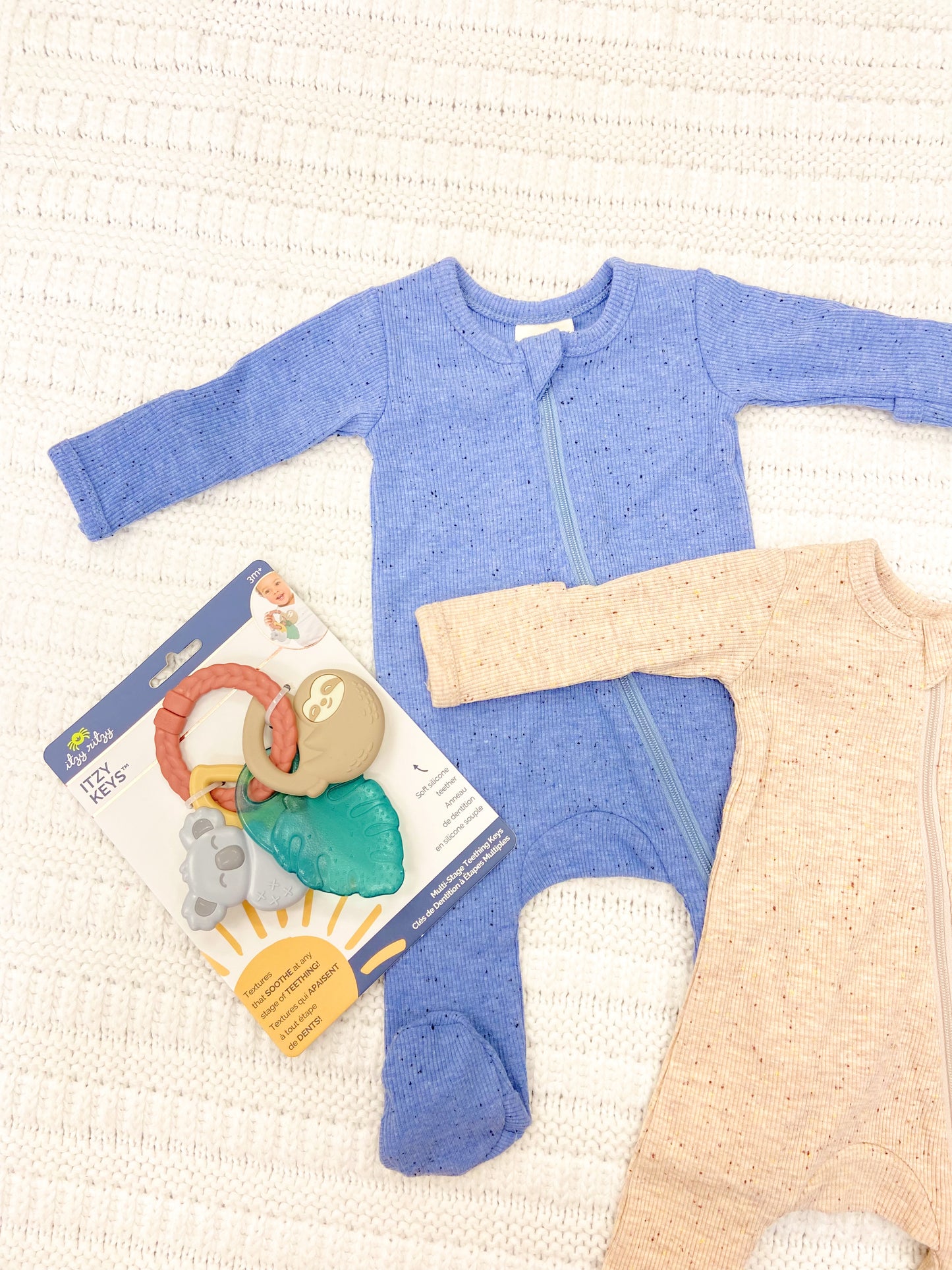 Baby Boys Blue Speckle 2-Way Zip Footie