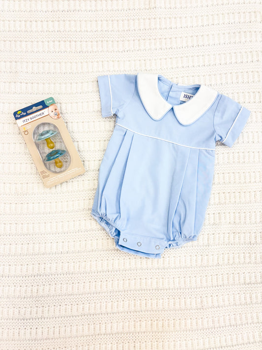 Infant Boy Bubble Romper with White Peter Pan Collar