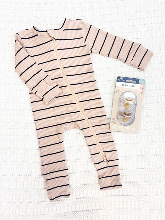 Infant Boy Stripe Ribbed 2-Way Zip Romper