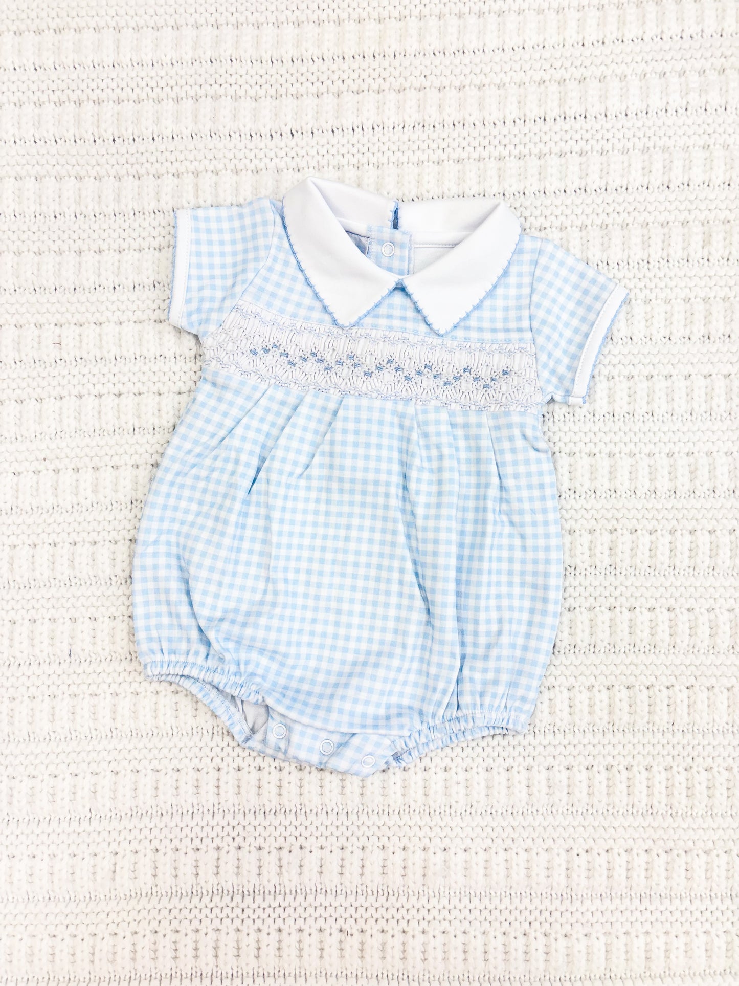 Baby Boys Mini Checks Smocked Collared Bubble