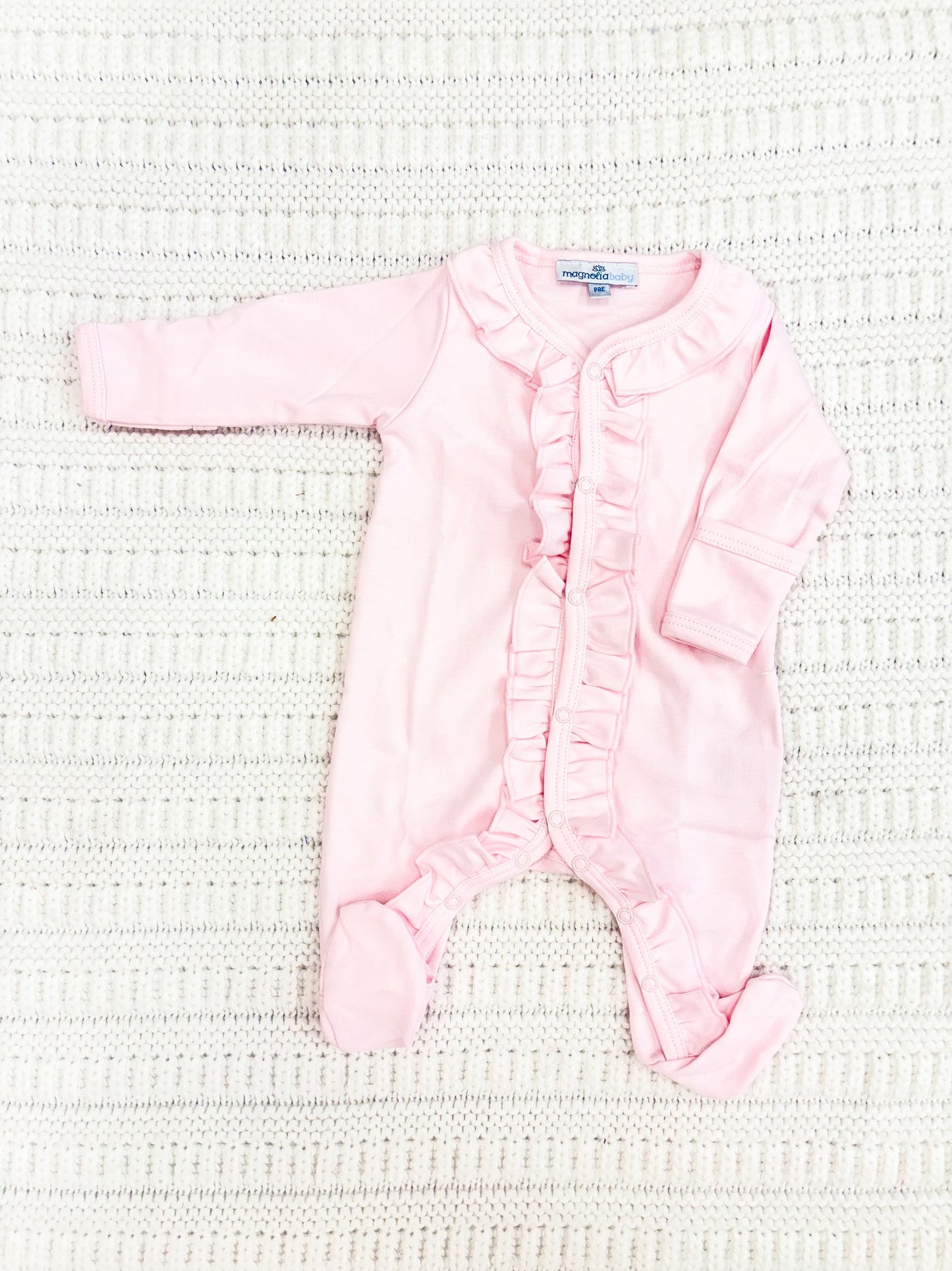 Baby Girls Essentials Solid Pink Ruffle Footie