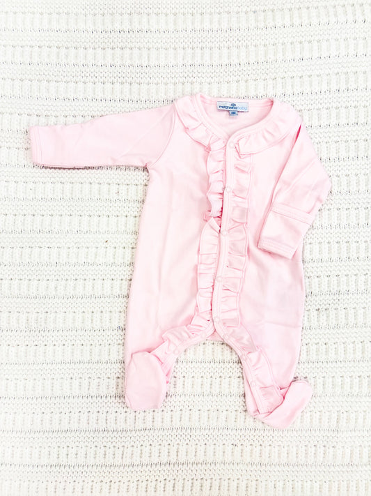 Baby Girls Essentials Solid Pink Ruffle Footie