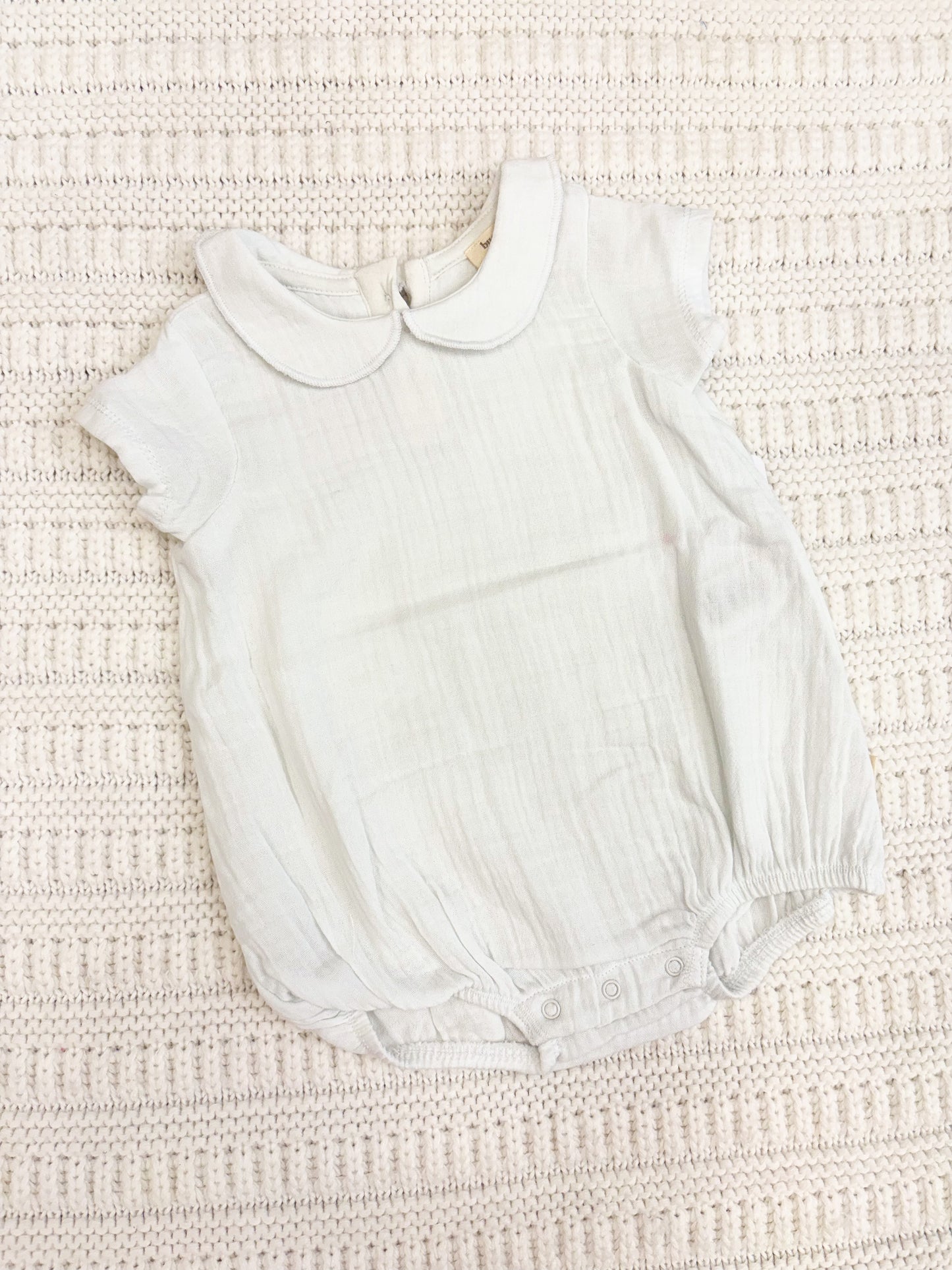 Infant Boy Muslin Collar Short Sleeve Bubble Romper - Blue