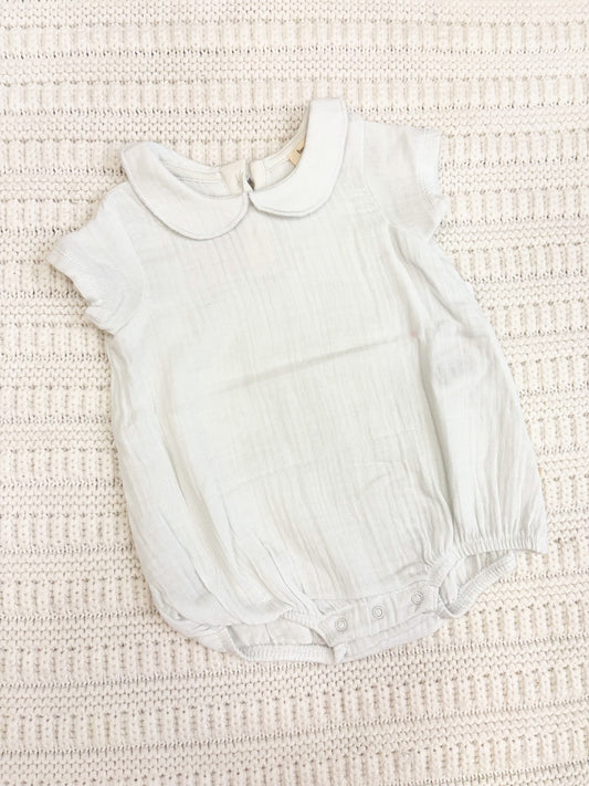 Infant Boy Muslin Collar Short Sleeve Bubble Romper - Blue