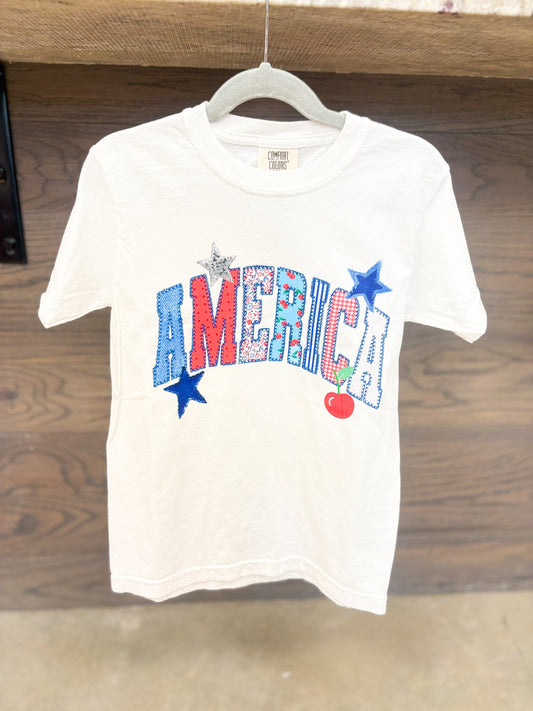 Youth Girls Patriotic America Patchwork Graphic Tee