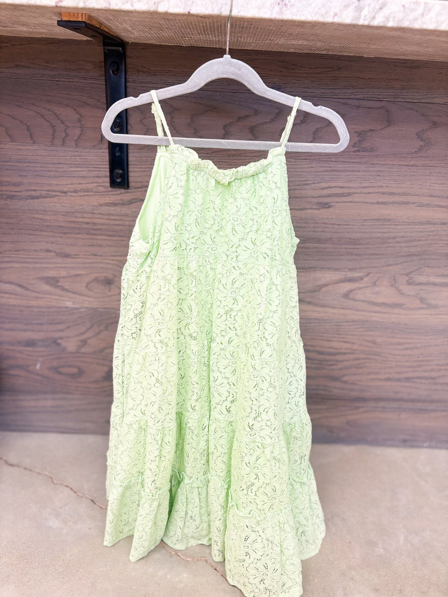 Youth Girls Floral Crochet Lace Tiered Tank Dress