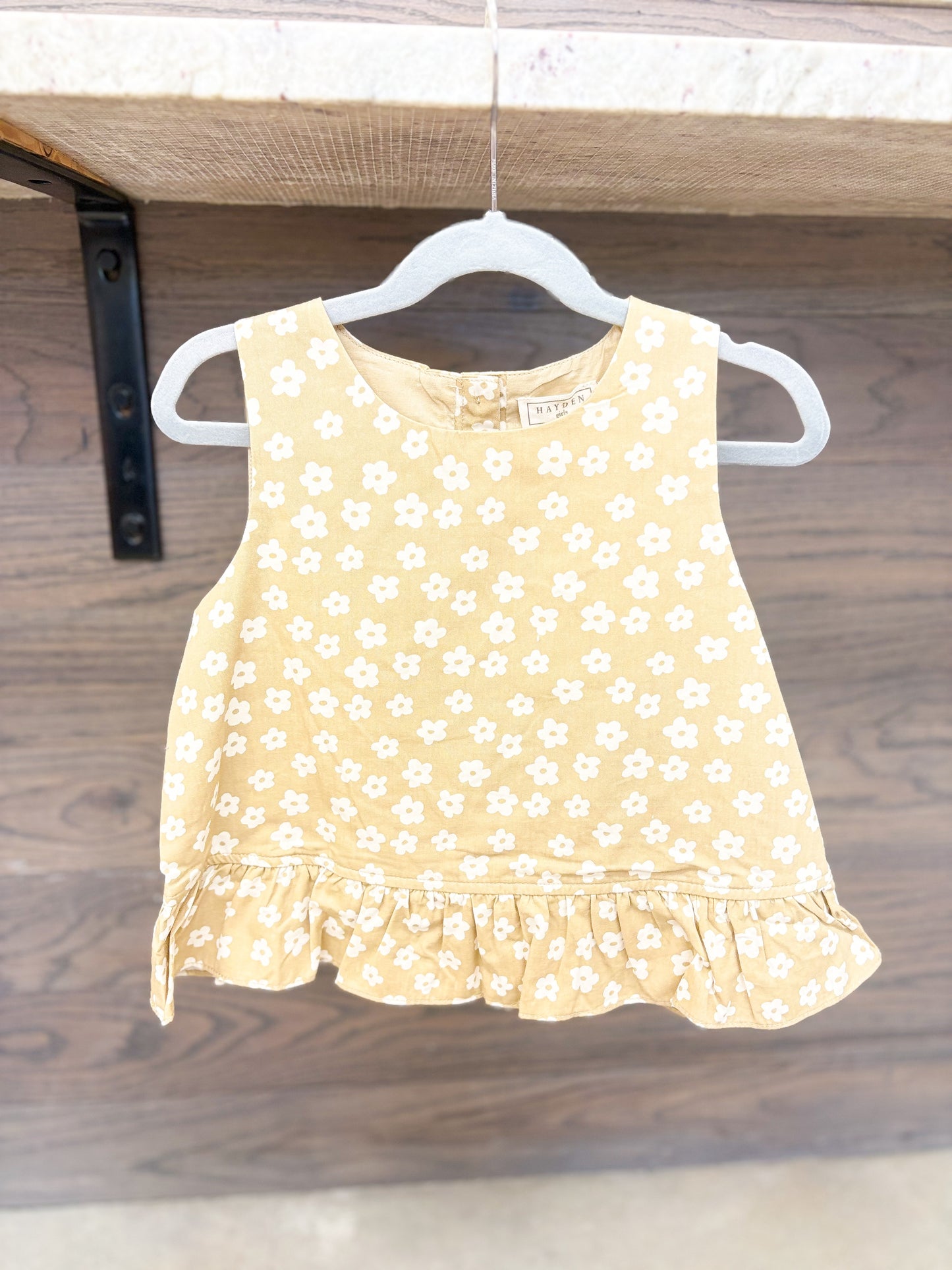 Youth Girls Floral Button Back Ruffled Tank Top