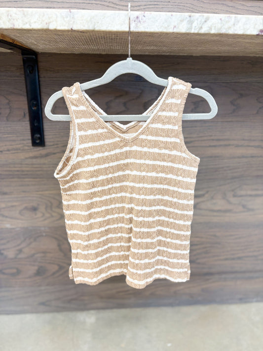 Youth Girls Cable Textured Striped Knit V Neck Top