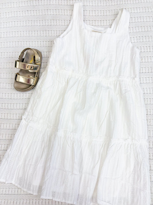 Youth Girls Textured Square Neck Ruffle Tiered Dress