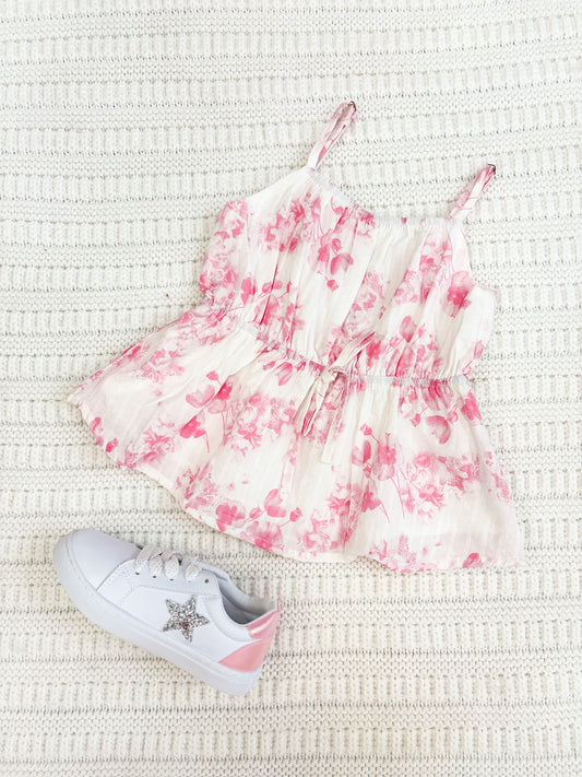 Youth Girls Textured Floral Tie Detail Peplum Tank Top