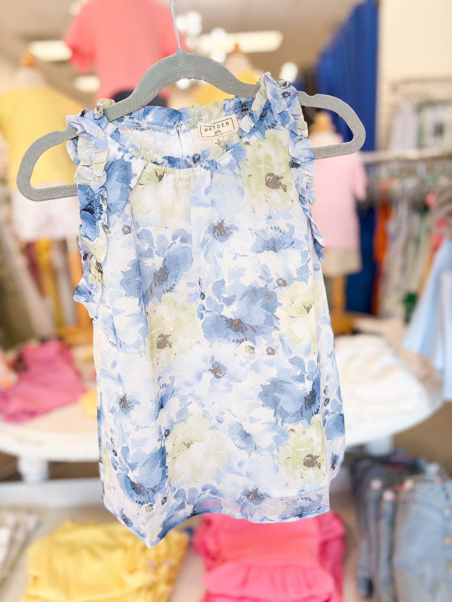 Youth Girls Ruffle Trimmed Floral Chiffon Tank Top