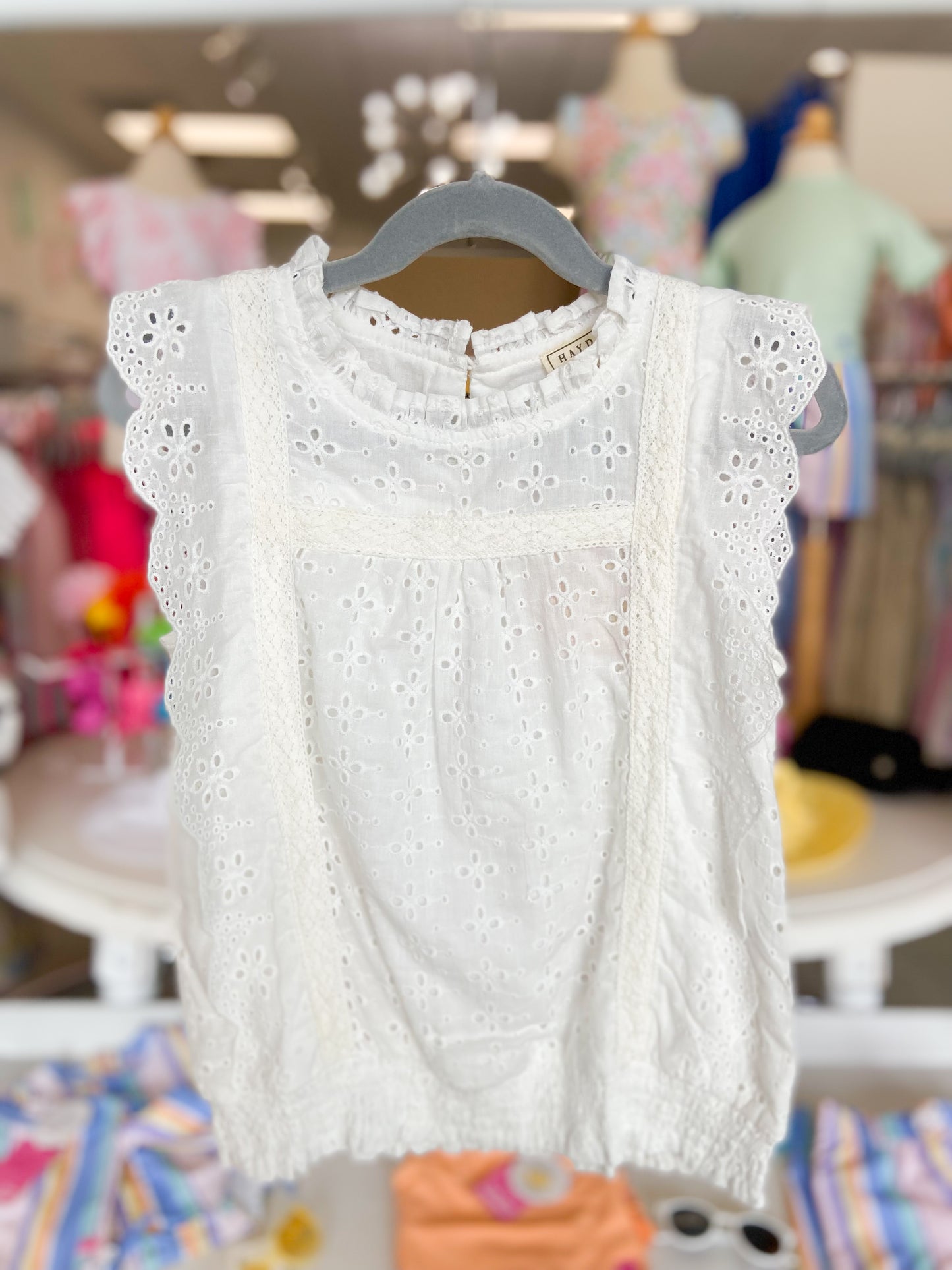 Girls Paisley Eyelet Square Neck Top