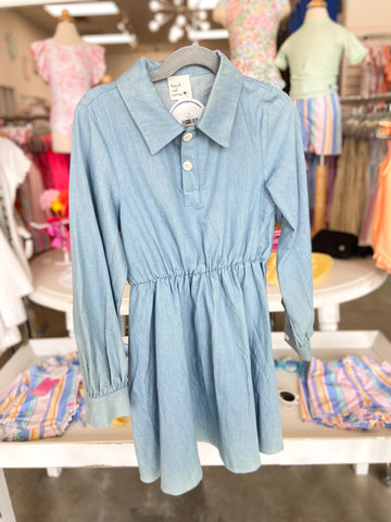 Long Sleeve Blue Shirt Dress