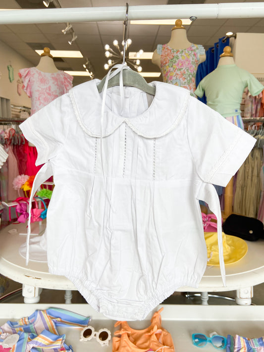 Baby Girls Collared Button Romper & Bonnet Set