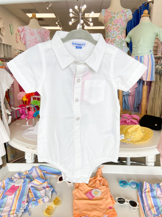 Baby Boys White Short Sleeve Button Up Bodysuit