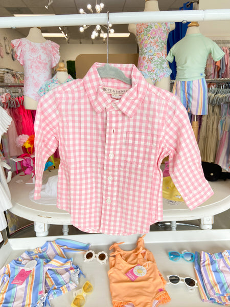 Boys Poplin Button Down Collared Long Sleeve Top