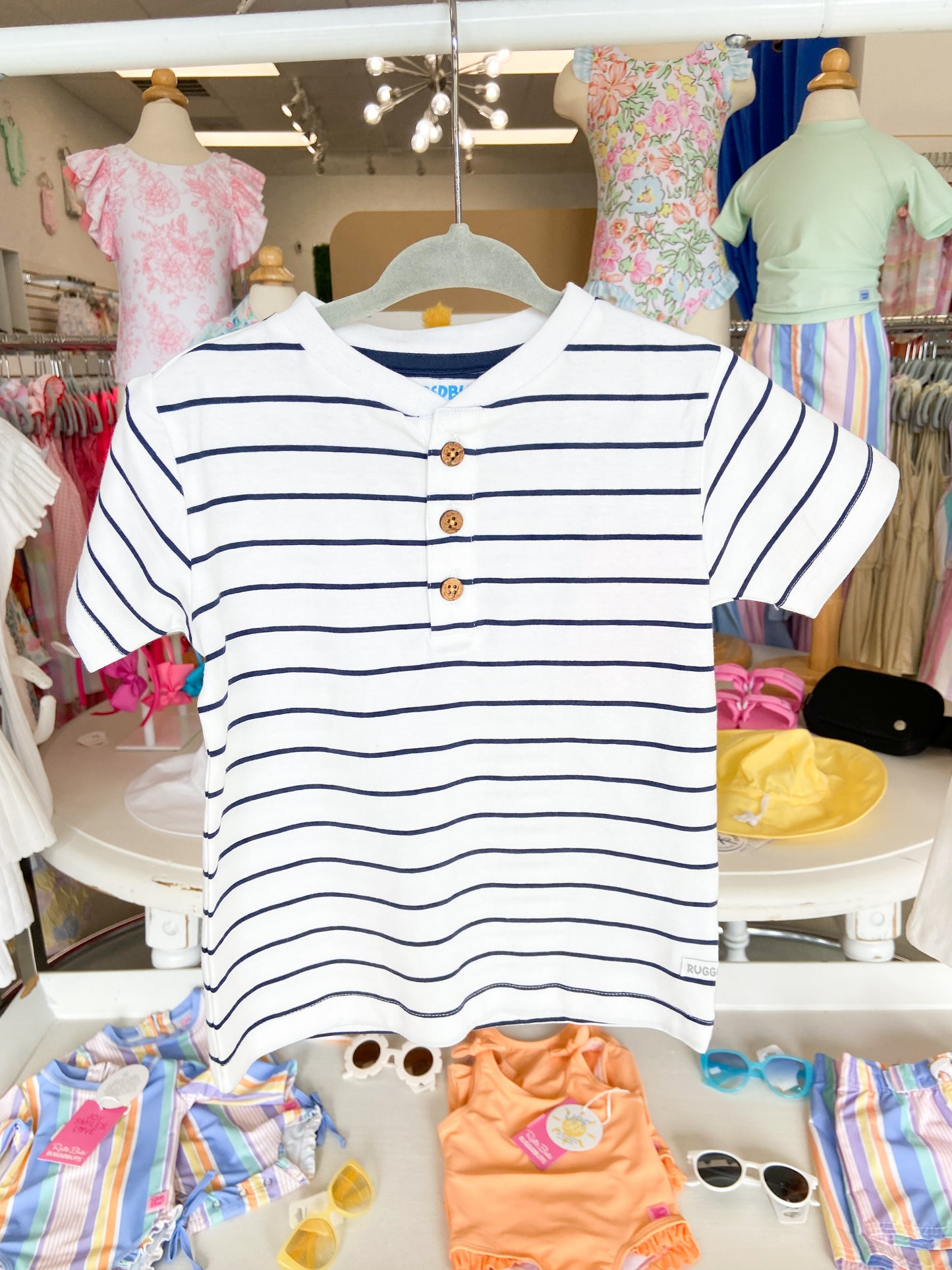 Toddler Boys White & Navy Stripe Short Sleeve Henley