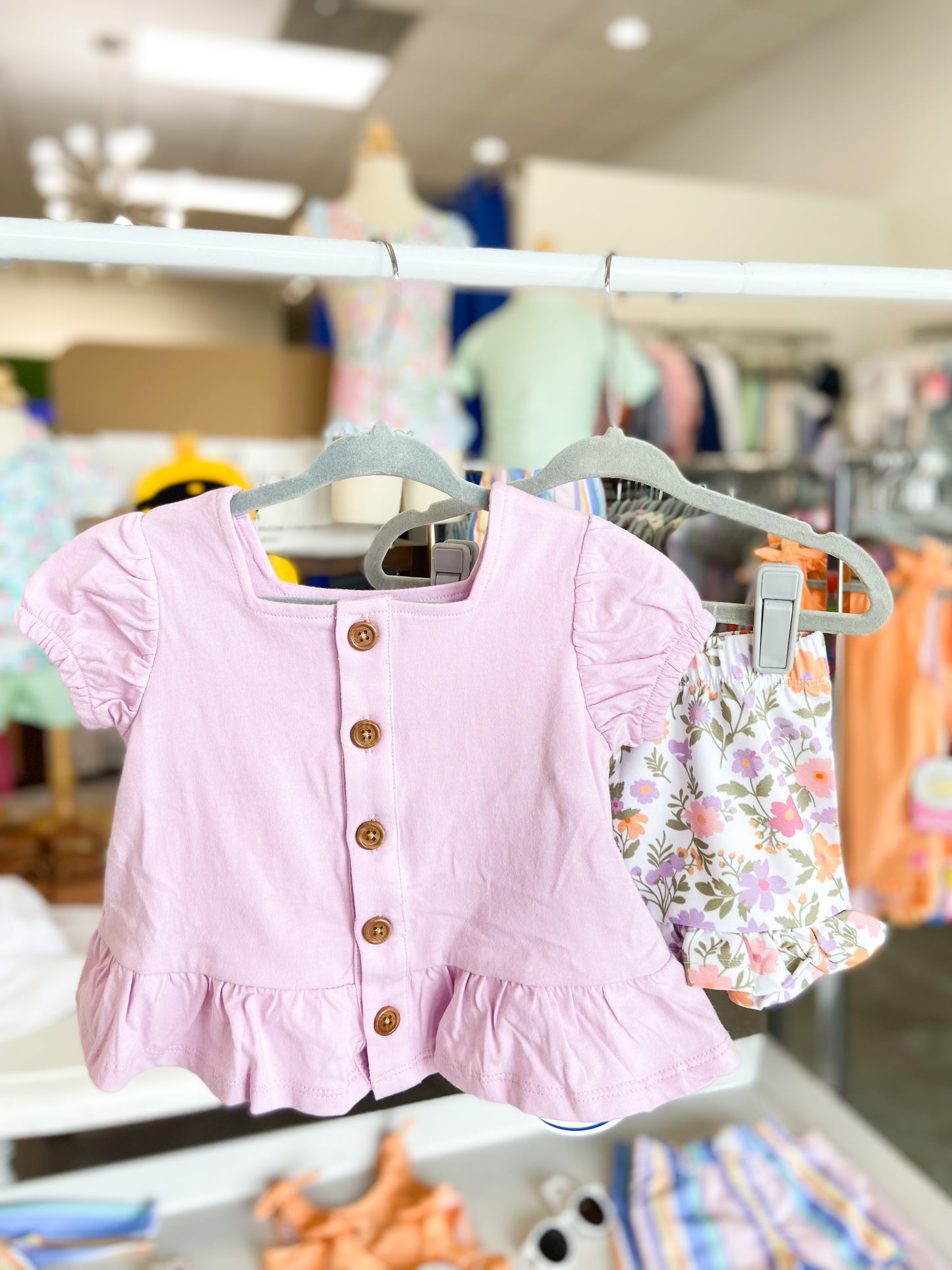 Infant and Toddler Girls Puff Sleeve Top & Floral Shorts Set