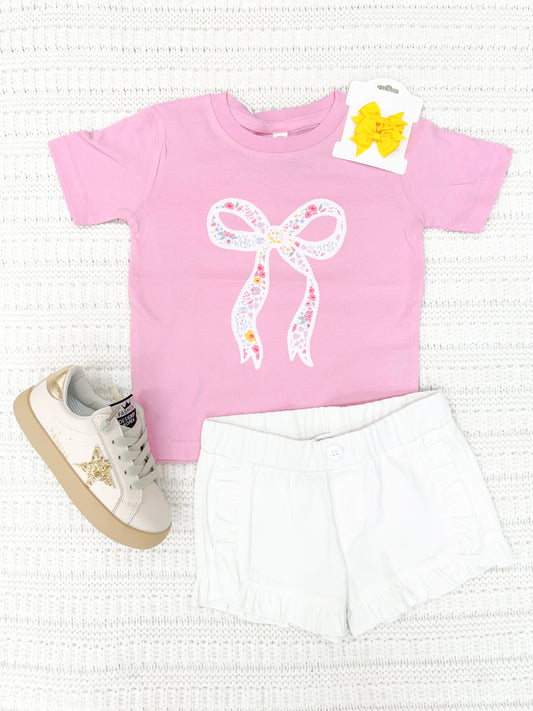 Girls Bow Short Sleeve Graphic Tee