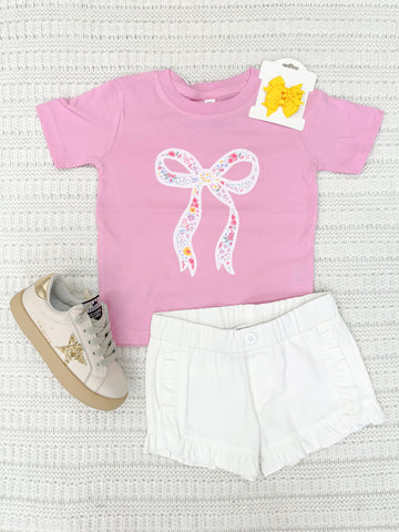 Girls Bow Short Sleeve Graphic Tee