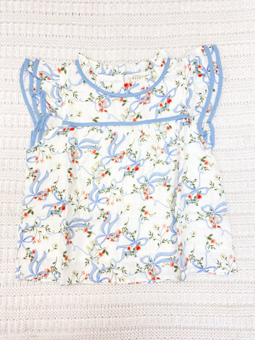 Youth Girls Floral Ribbon Print Top