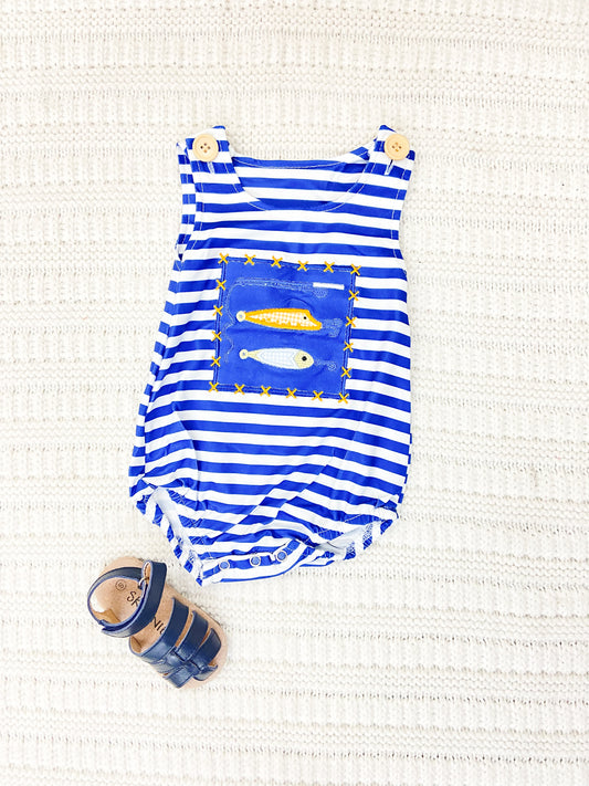 Baby Boys Striped Fishing Hooks Romper