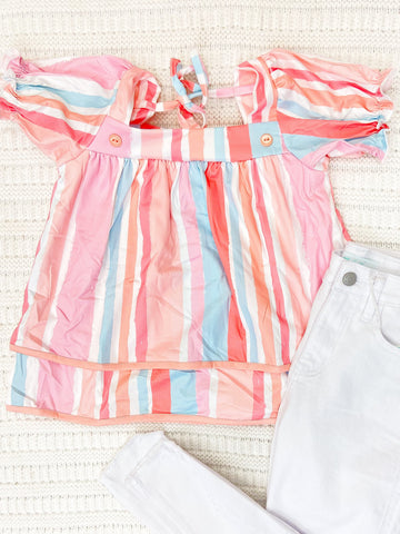 Toddler & Youth Girls Striped Ruffle Top