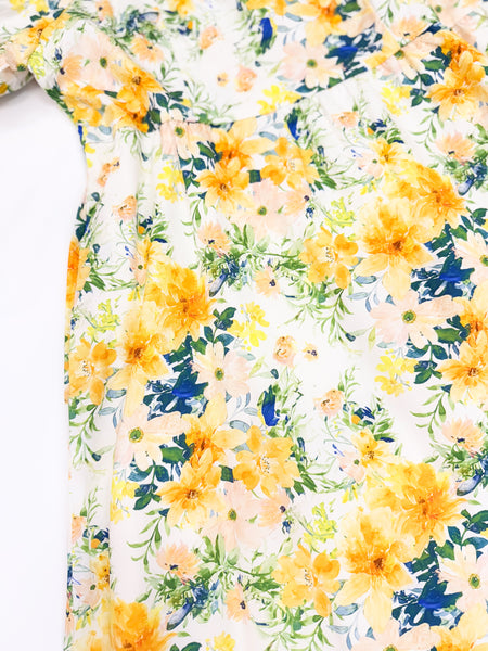 Girls Floral Print Puff Sleeve Dress