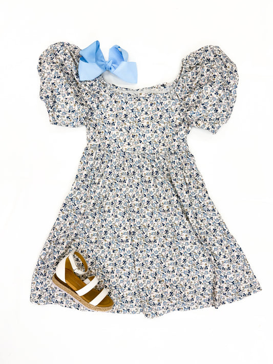 Girls Bubble Sleeve Floral Dress