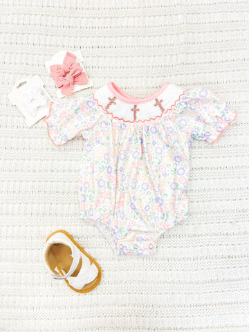 Baby Girls Cross Embroidered Smocked Romper