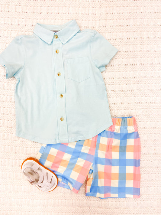 Toddler Boys Blue Plaid Top And Shorts Set