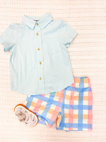 Toddler Boys Blue Plaid Top And Shorts Set