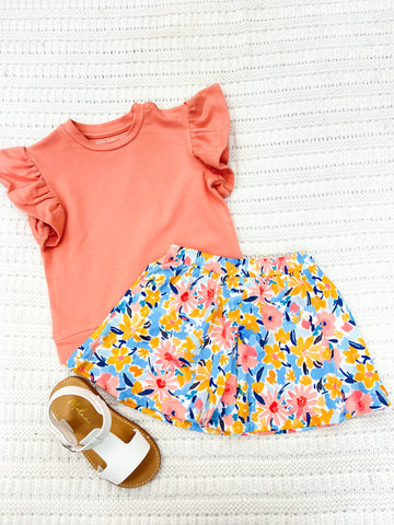 Toddler Girls Terry Top & Floral Skort Set