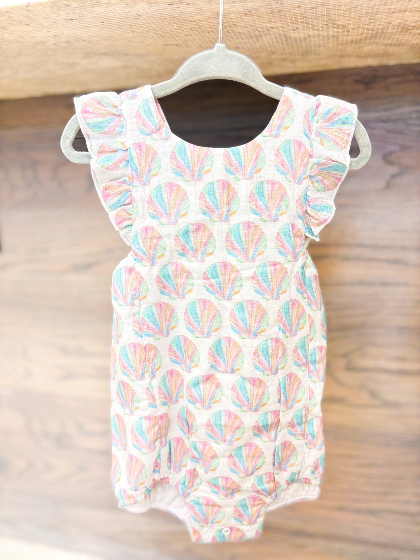 Infant Girls Shell Print Organic Muslin Bubble Romper