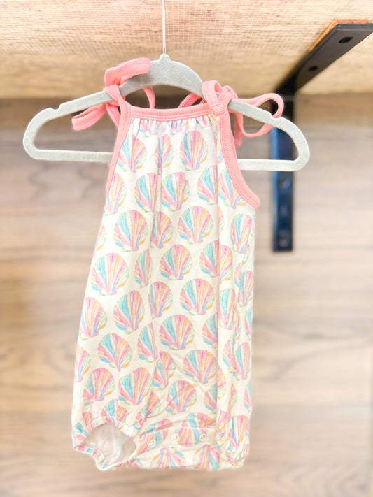 Infant Girl Shell Print Organic Cotton Shoulder Tie Onesie