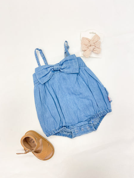Ruffle Butts Baby Girls Denim Bow Bubble Romper