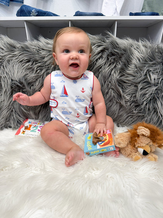 Baby Boys Nantucket Whales And Sailboats Romper