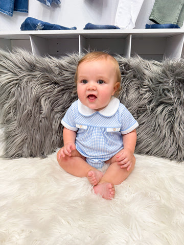 Baby Boys Checkered Blue Bubble Romper