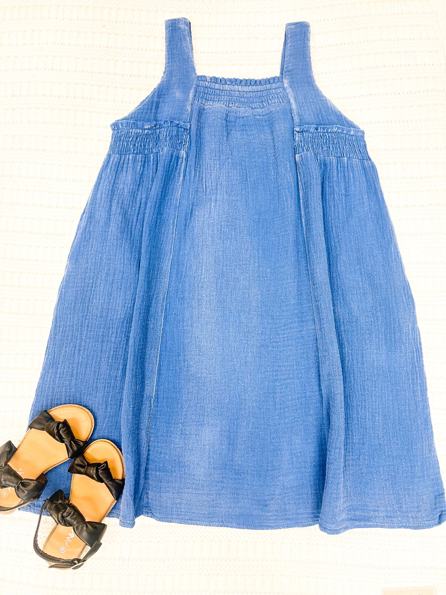 Youth Girls Washed Textured Smock Detail Tank Dress