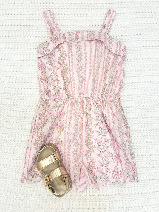 Youth Girls Floral Pattern Printed Sleeveless Romper