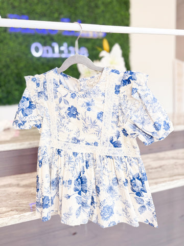 Youth Girls Antique Floral Lace Trimmed Top