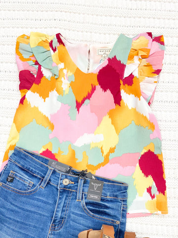 Youth Girls Abstract Ruffle Tank Top