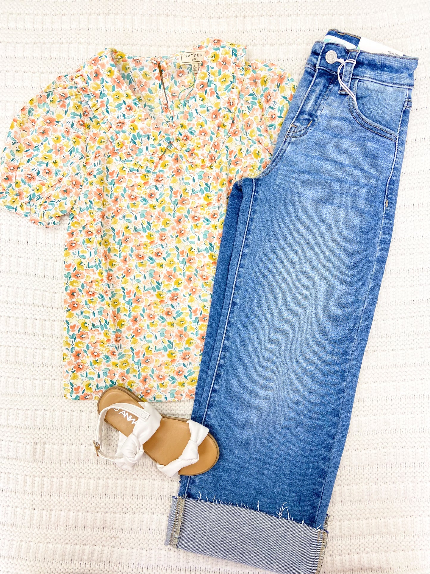 Youth Girls Ruffle Collar Cinch Sleeve Top