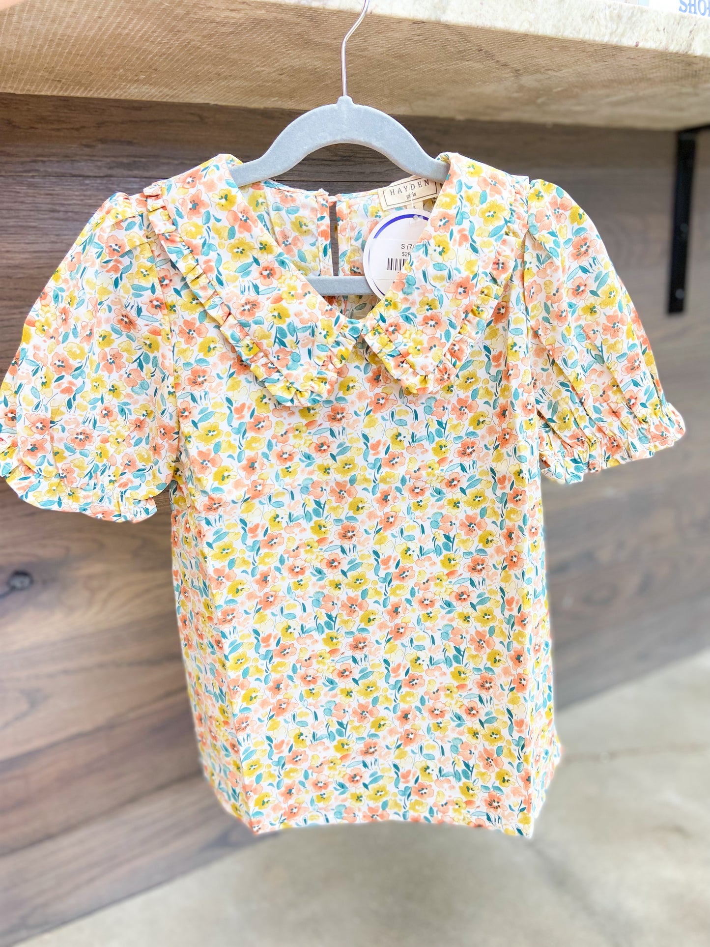 Youth Girls Ruffle Collar Cinch Sleeve Top