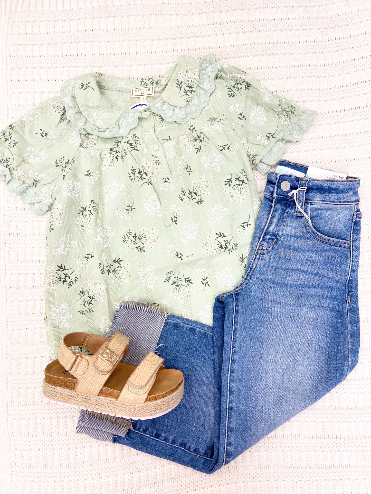 Youth Girls Textured Floral Lace Peter Pan Collar Top