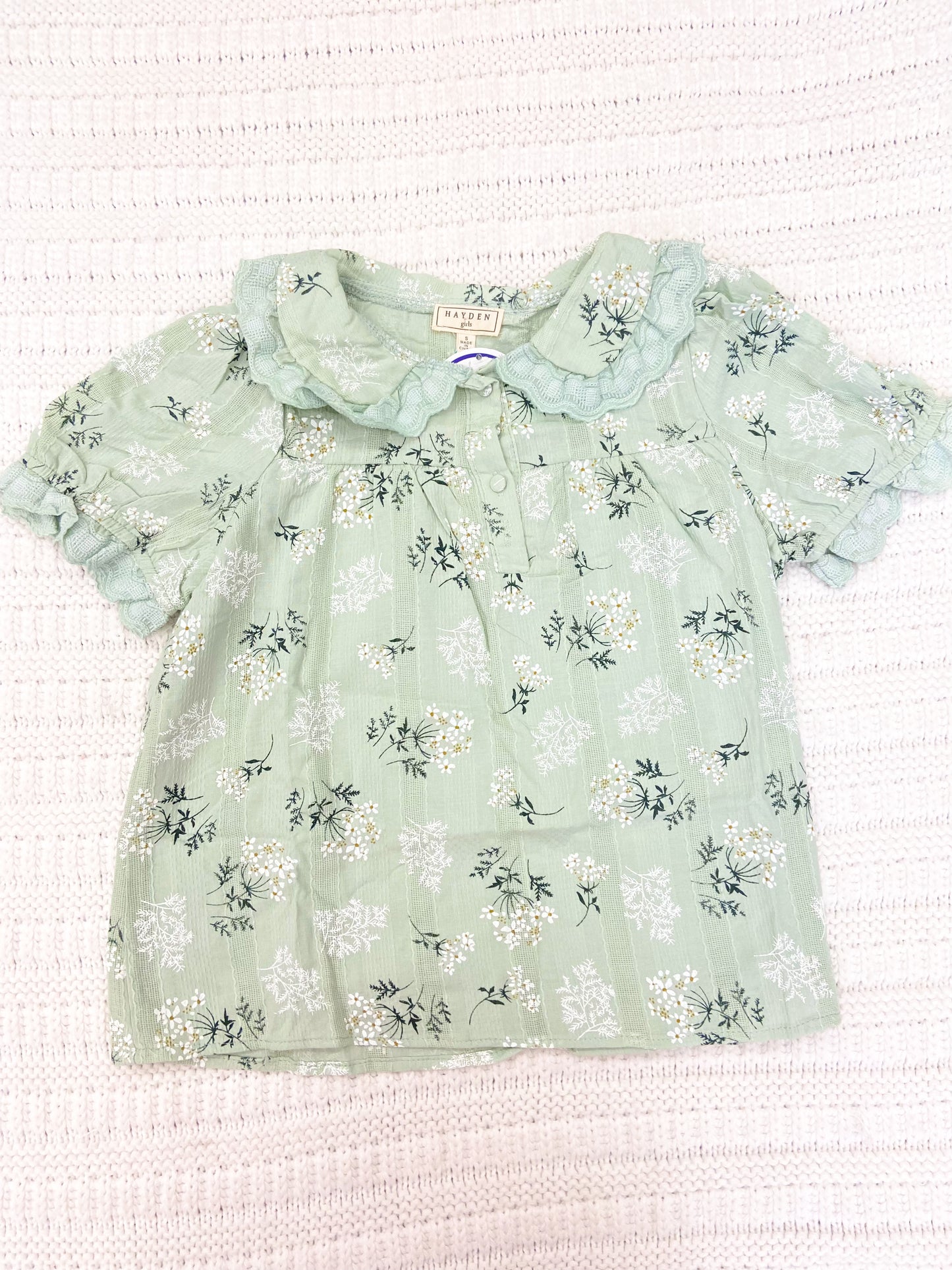 Youth Girls Textured Floral Lace Peter Pan Collar Top