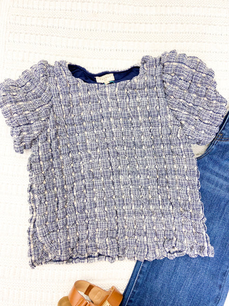Youth Girls Waffle Textured Puff Sleeve Top