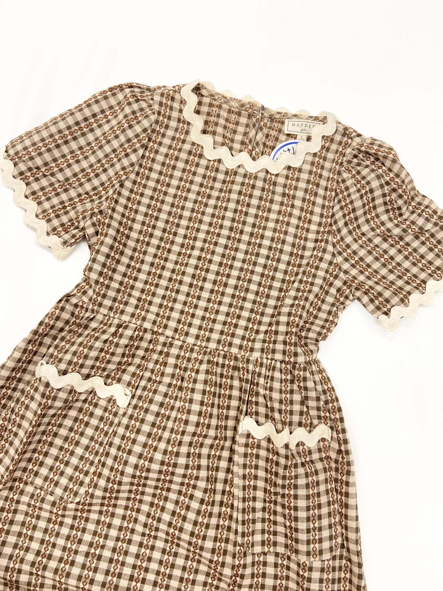 Youth Girls Wavy Twill Trimmed Pocketed Checkered Dress
