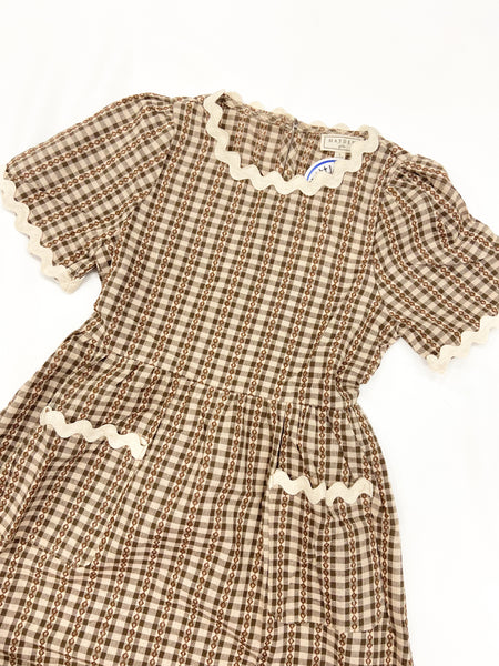 Youth Girls Wavy Twill Trimmed Pocketed Checkered Dress