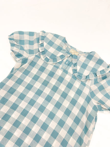 Youth Girls Ruffled Bib Collar Checkered Dress